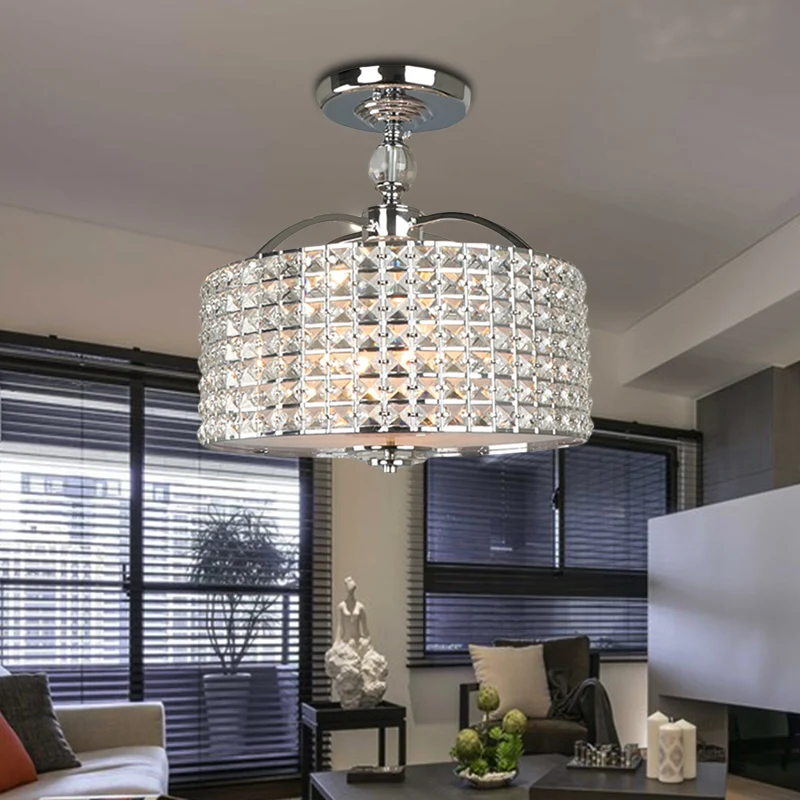 Premium Kwaliteit Drum plafondarmatuur eigentijds kristal 3-lichts chroom/zwart semi-inbouwlamp met acryl diffuser