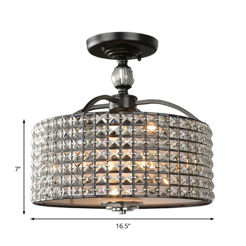 Premium Kwaliteit Drum plafondarmatuur eigentijds kristal 3-lichts chroom/zwart semi-inbouwlamp met acryl diffuser
