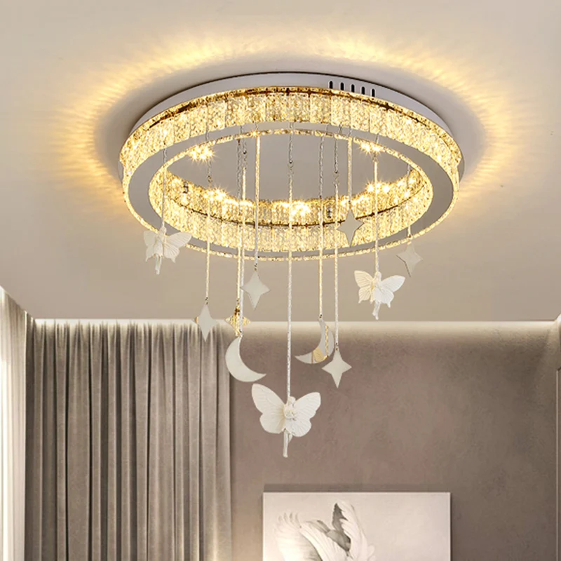 Premium Kwaliteit Nikkel rond plafondlamp armatuur eenvoudige stijl K9 kristal 18 "/23,5" brede LED inbouw met geestdecoratie
