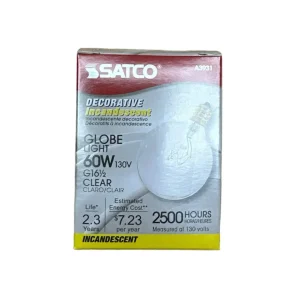 Satco G16 60W 130V Globe Light Bulb