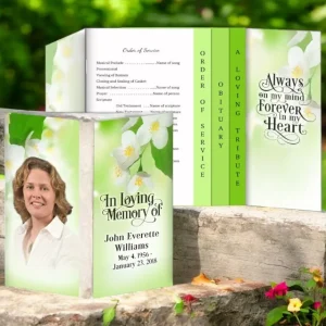 Blossoms Gatefold-Graduated Combo Funeral Program Design & Print (Pack 50) met CE-Keurmerk