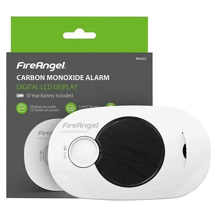 Fireangel Koolmonoxidemelder FA3322 - l x b x h: 129 x 31 x 76 mm, Levensduur batterij: 10 jaar met CE-Keurmerk