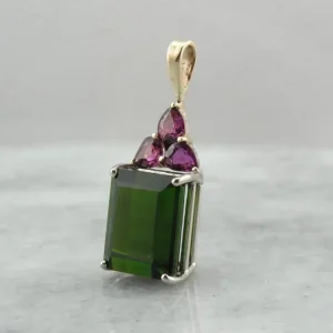 Maharaja's Wife: Dark Green Tourmaline and Fuchsia Tourmaline Drop Pendant