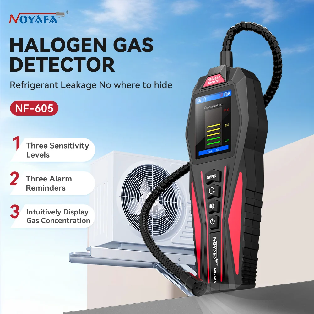 Noyafa NF-605 Halogen Gas Detector - Accuraat Refrigerant Leak Detection Tool HVAC, Chemical & Industrial Use