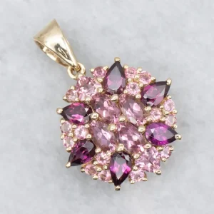 Pink Tourmaline and Rhodolite Garnet Gemstone Cluster Pendant