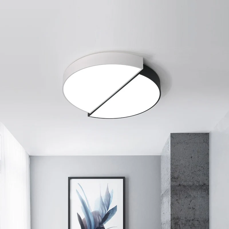 Slitted Round Flush Mounted Lamp Nordic Kunststof glas 11"/19"/23" Dia LED Bedroom Ceiling Light Black-White White
