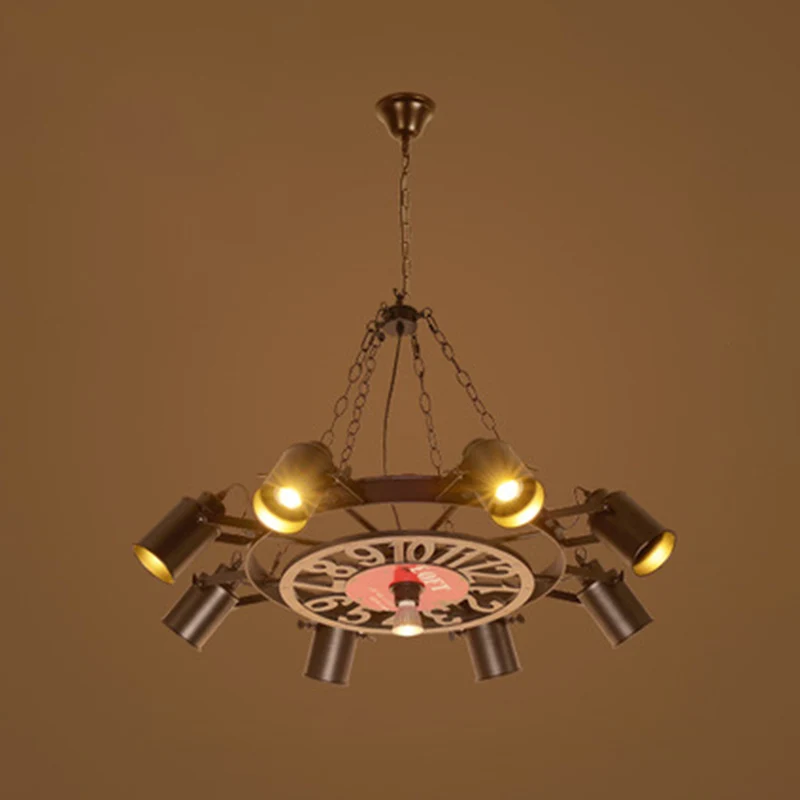 Vintage industriële wielvormige kroonluchter zacht nautische stijl zwart smeedijzeren hangende verlichtingsarmatuur voor k...