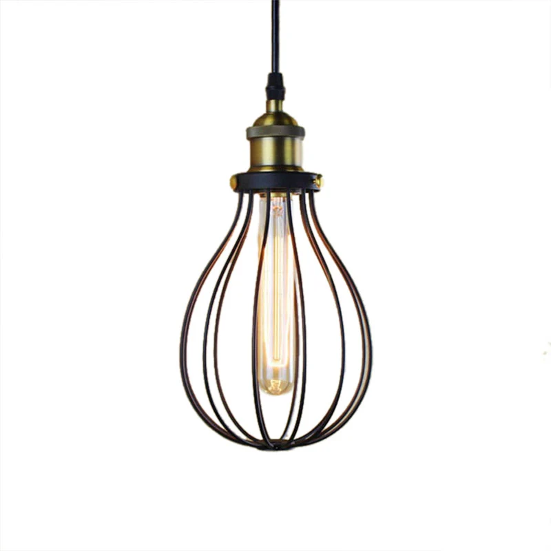 Industrieel Gecertificeerd Metallic zwart/messing hangende plafondlamp draadkooi 1-lichts antiek industriële plafondlamp m...