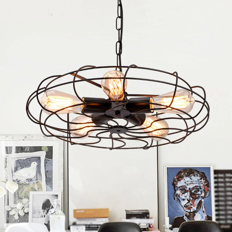 Daglicht Spectrum Klassiek industriële stijl hangende ventilatorvorm kroonluchter hanglamp 5-lichts metalen plafondverlich...