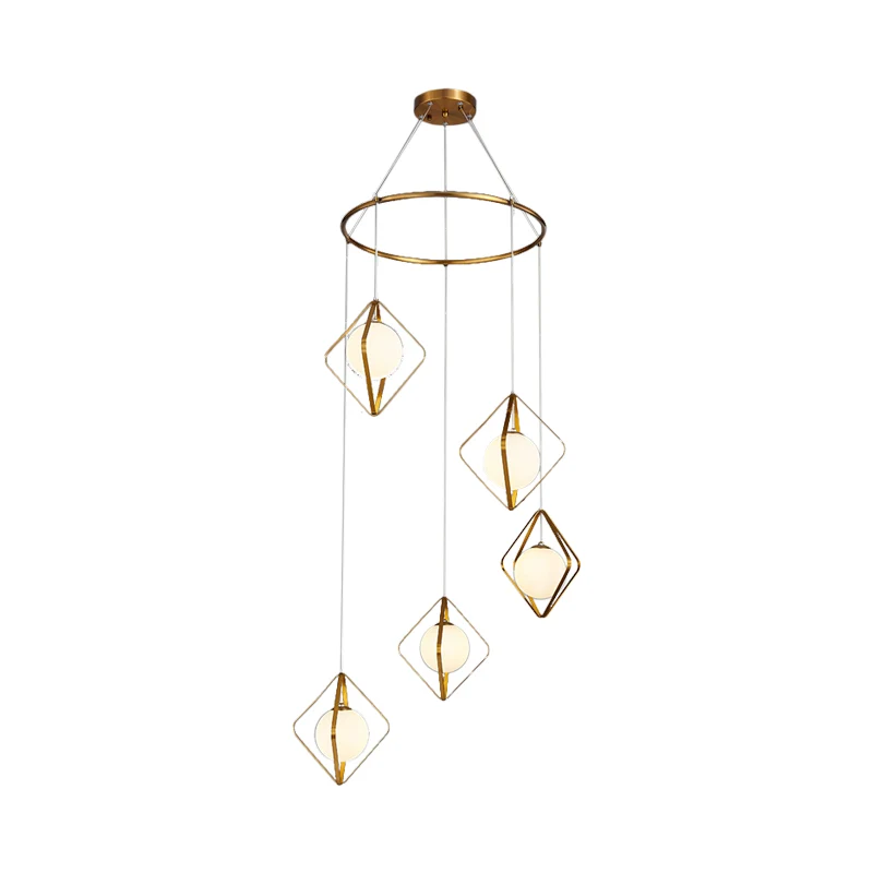 Eenvoudige multi-licht hangende mondiale metalen slingerlamp met opaalglazen kap voor woonkamer Verschillende Wattages
