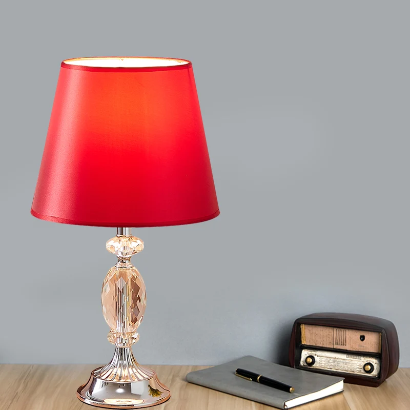 Lange levensduur 1 lamp stoffen kap tafellamp conventioneel rood/koffie/vlas taps toelopend nachtkastje lamp met afgeschui...