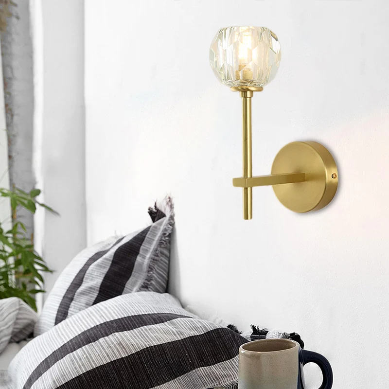 Minimalisme 1-lichts wandgemonteerde verlichting Messing gefacetteerde schanslamp met kristallen kap Verschillende Wattages