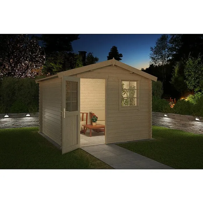 Outdoor Life Products Blokhut SET Nina 230 - 250 x 307 x 234 cm, Onbehandeld, Vuren, Dakkleur: Groen