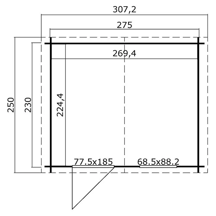 Outdoor Life Products Blokhut SET Nina 230 - 250 x 307 x 234 cm, Onbehandeld, Vuren, Dakkleur: Groen