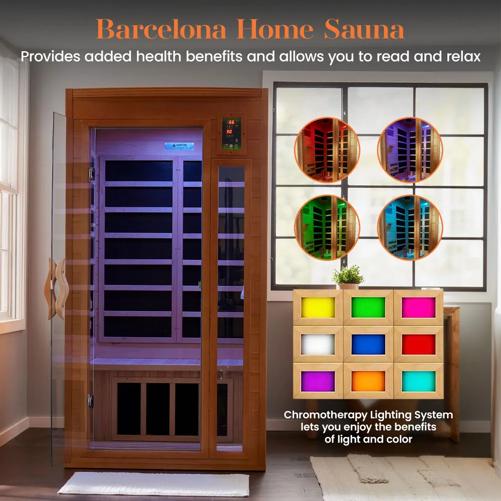 Dynamic Barcelona Elite 1-2-person Ultra Low EMF FAR Indoor Infrared Sauna + Rood Light Therapy | DYN-6106-01-Elite
