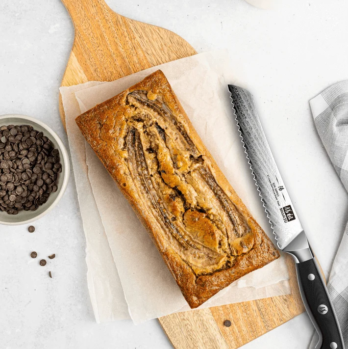 Soleil Series | SHAN ZU Damascus Bread Knife 8' + Magnetic Knife Holder met Temperatuurdisplay