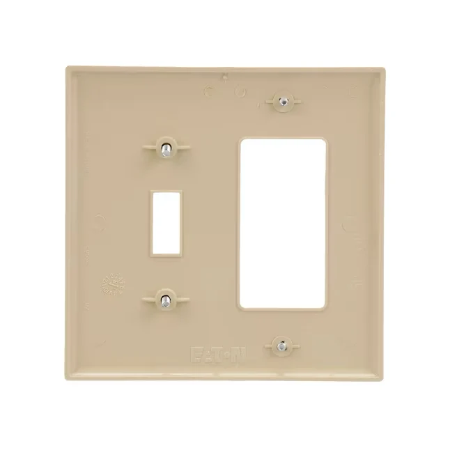 Drievoudig cilinder Eaton 2-Gang Midsize Ivory Veiligheidsplastic Indoor Toggle/Decorator Wall Plate