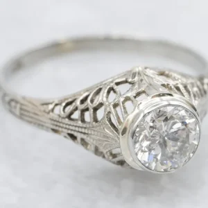 Binnendeur Art Deco Bezel-Set Brilliant Diamond Solitaire Engagement Ring