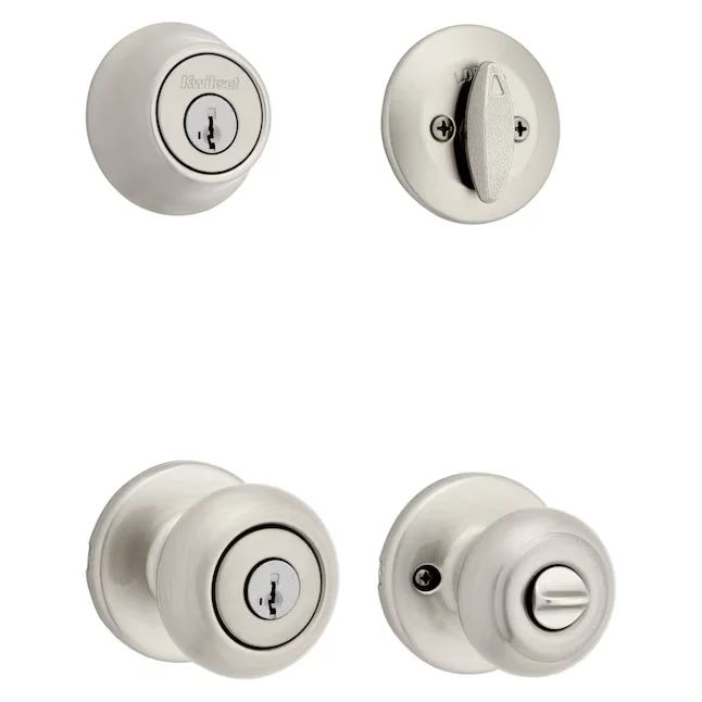 Kwikset Series Cove Satijn Nickel Smartkey Exterior Single-cylinder deadbolt Combined Door Knob Combo Pack Antimicrobial T...