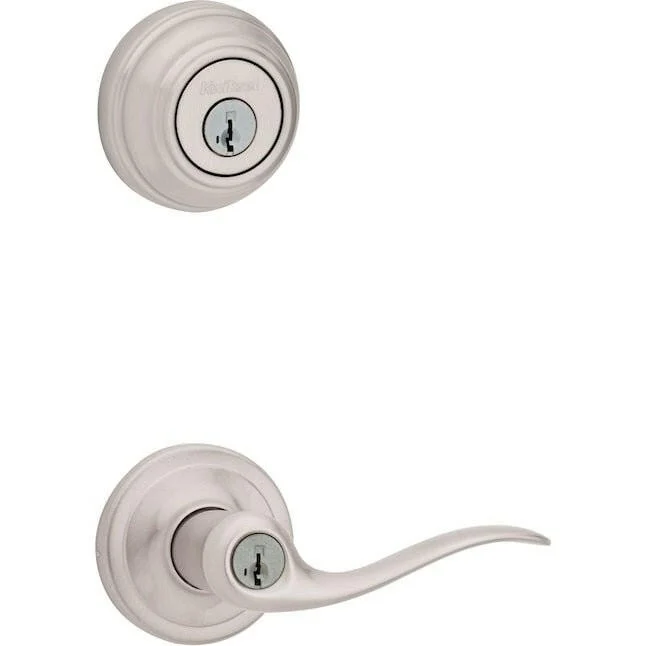 Kwikset Signatures Tustin Satijn Nickel Smartkey Single-Cylinder Deadbolt Universal Keyed Entry Door Handle Combo Pack voo...