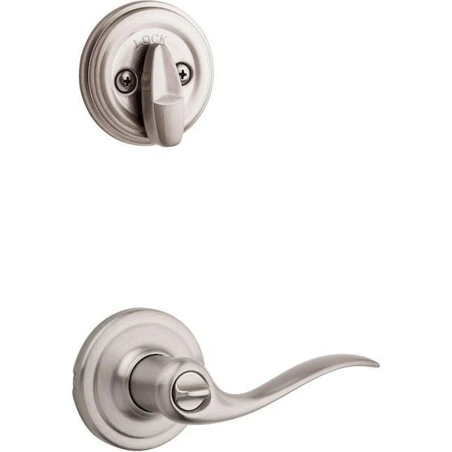 Kwikset Signatures Tustin Satijn Nickel Smartkey Single-Cylinder Deadbolt Universal Keyed Entry Door Handle Combo Pack voo...