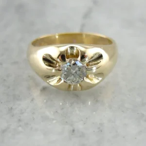 Pretty Belcher Set Diamond Solitaire, Mens or Ladies Antiek Ring met nachtsluiting
