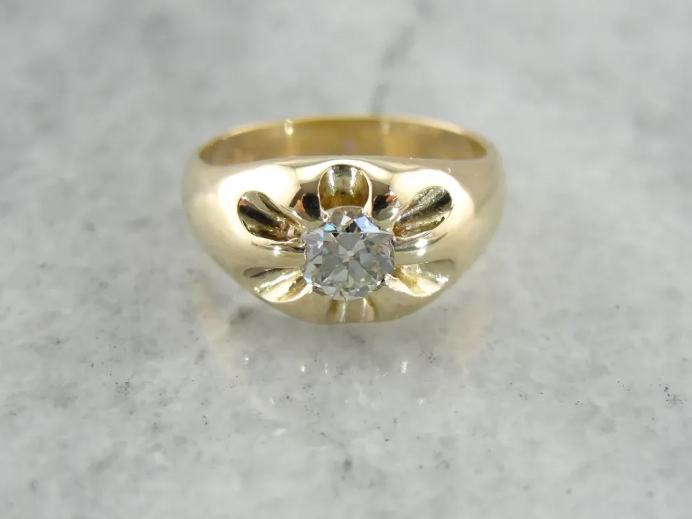 Pretty Belcher Set Diamond Solitaire, Mens or Ladies Antiek Ring met nachtsluiting