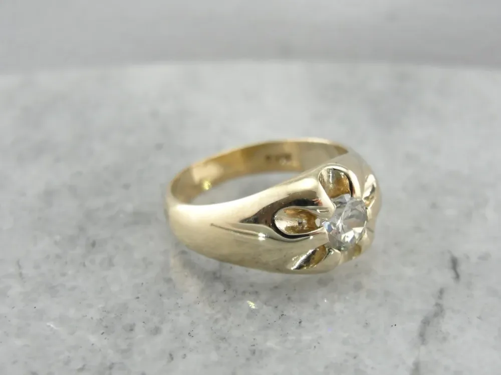 Pretty Belcher Set Diamond Solitaire, Mens or Ladies Antiek Ring met nachtsluiting