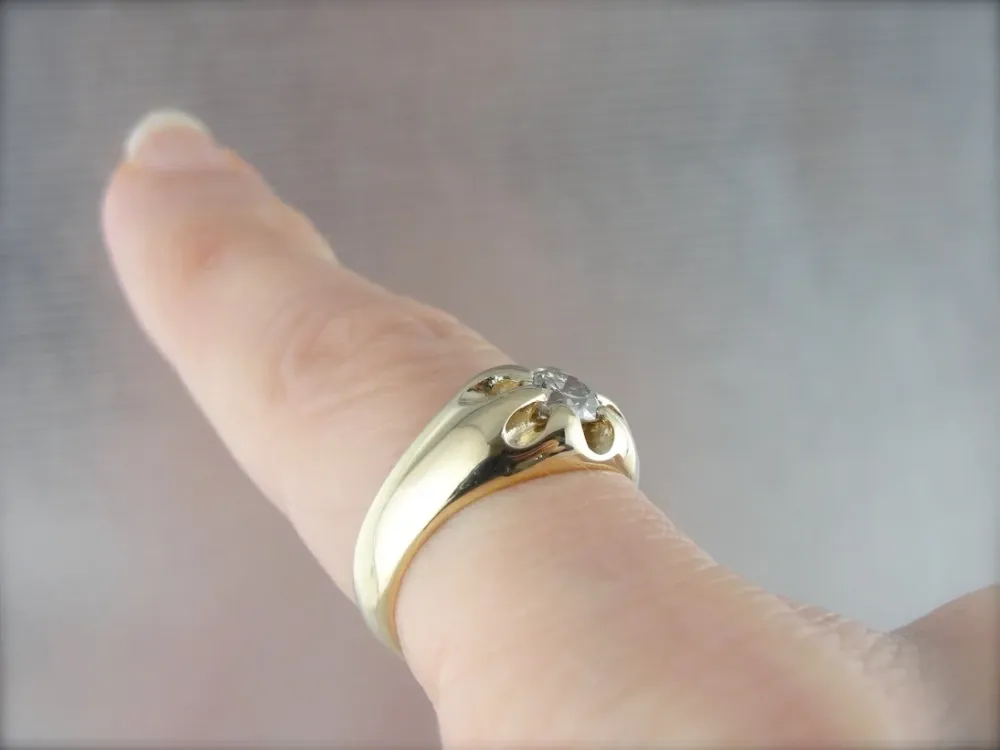 Pretty Belcher Set Diamond Solitaire, Mens or Ladies Antiek Ring met nachtsluiting
