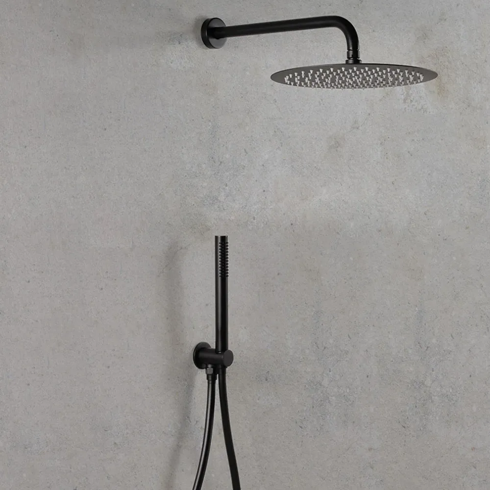 Round shower set 25 cm showerhead, Mia hand shower, water inlet and doffe black hose Ares
