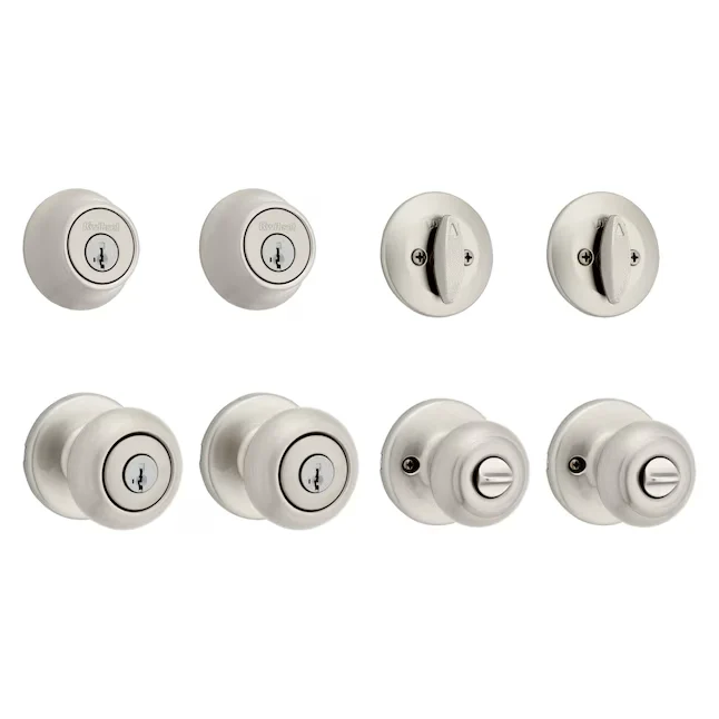 Kwikset Security Cove Satin Nickel Smartkey Exterior Single-cylinder deadbolt Combined Door Knob Contractor Pack Antimicro...