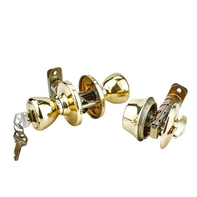 Kwikset Security Tylo Glad Brass Exterior Single-cylinder deadbolt Keyed Entry Door Knob Combo Pack Antimicrobial Technology