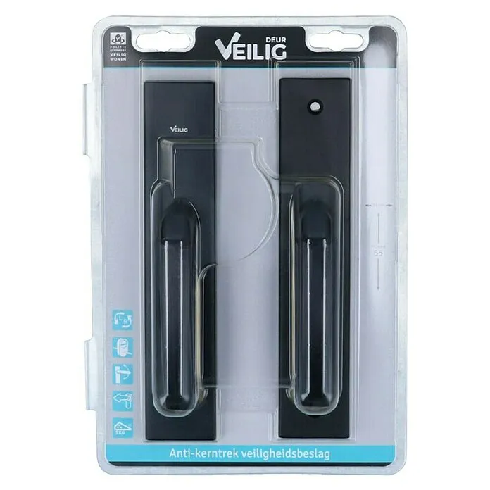Veilig Deurbeslag 2200 kruk/kruk PC55 - Beveiligings-deurbeslagset, Aluminium, Zwart