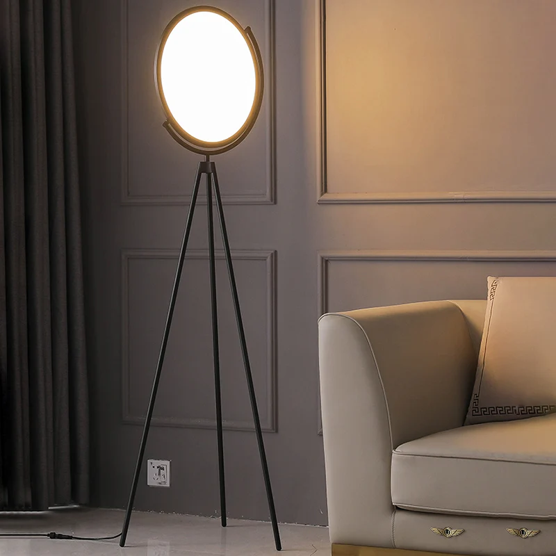 IP44 Waterdichte Rotatable Disc Floor Lamp Minimalistic Plexiglas LED Tripod Standing Light Living Room Black