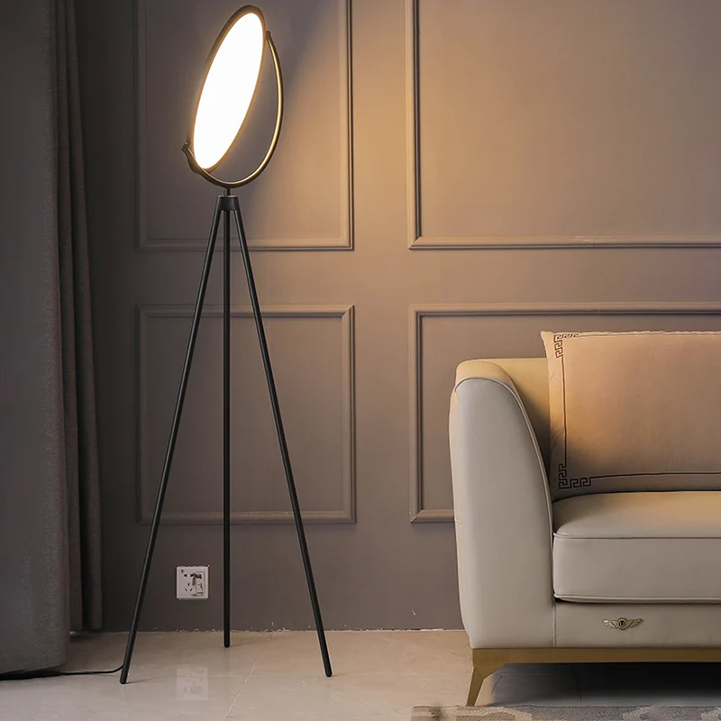 IP44 Waterdichte Rotatable Disc Floor Lamp Minimalistic Plexiglas LED Tripod Standing Light Living Room Black