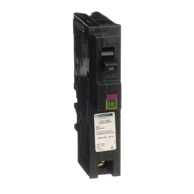 Overstort Square D Homeline 20-amp 1-Pole Duaal Function Afci/Gfci Plug-on Neutral Circuit Breaker