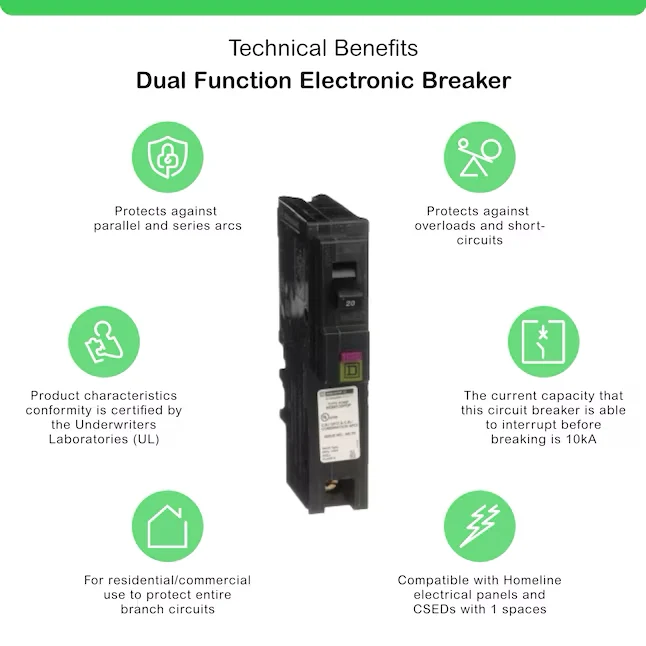 Overstort Square D Homeline 20-amp 1-Pole Duaal Function Afci/Gfci Plug-on Neutral Circuit Breaker