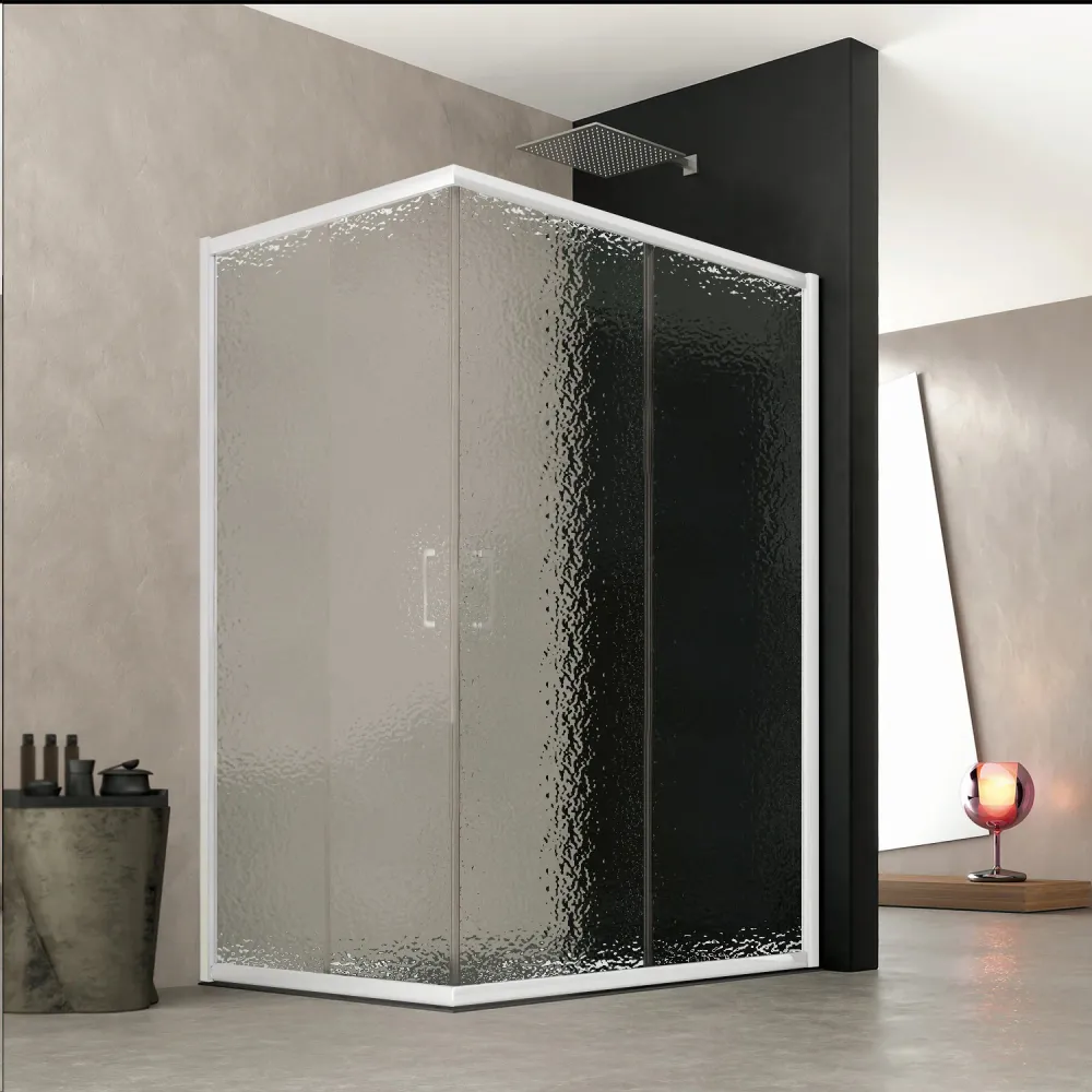 Corner shower enclosure sliding door 90x110cm bedrukt glass C white profile Oceania