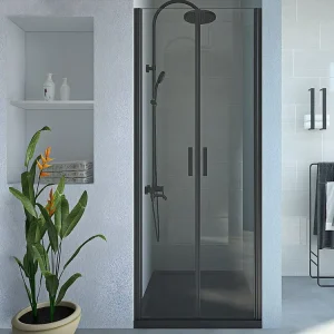 Draaibare douchedeur - 80 x 195 cm - Zwart mat - Gehard glas - SARASOTA - Koop nu betaalbaar