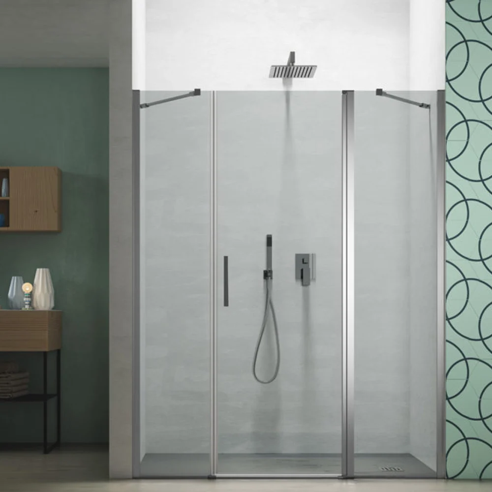 Shower door 2 omkeerbaar hinged panels 160 cm niche model Demetra 6 mm clear glass