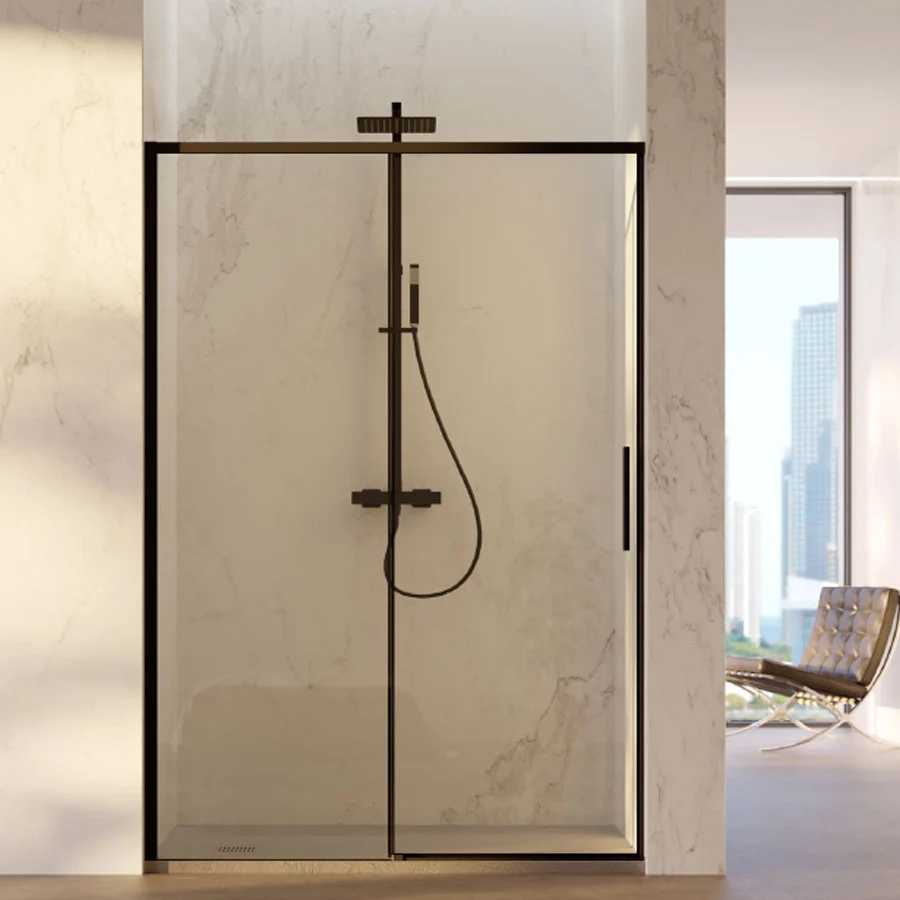 Sliding shower door 130 cm niche 6 mm crystal black lichtmetaal profile left version