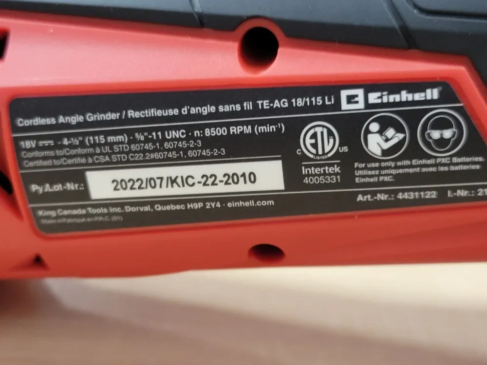 4431122 TE-AG 18V 4-1/2" Accu-aangedreven Angle Grinder