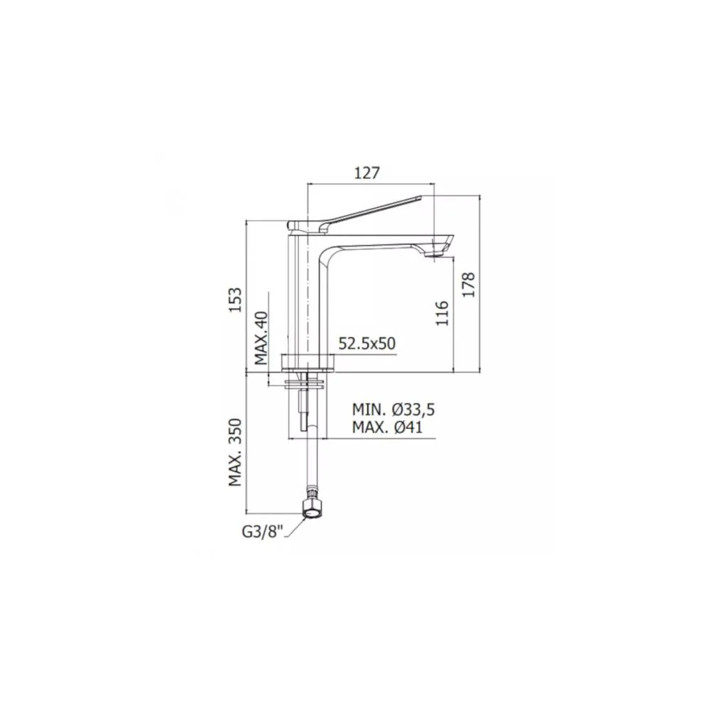 Basin mixer without drain Hellend series model TI071ST steel looking Paffoni