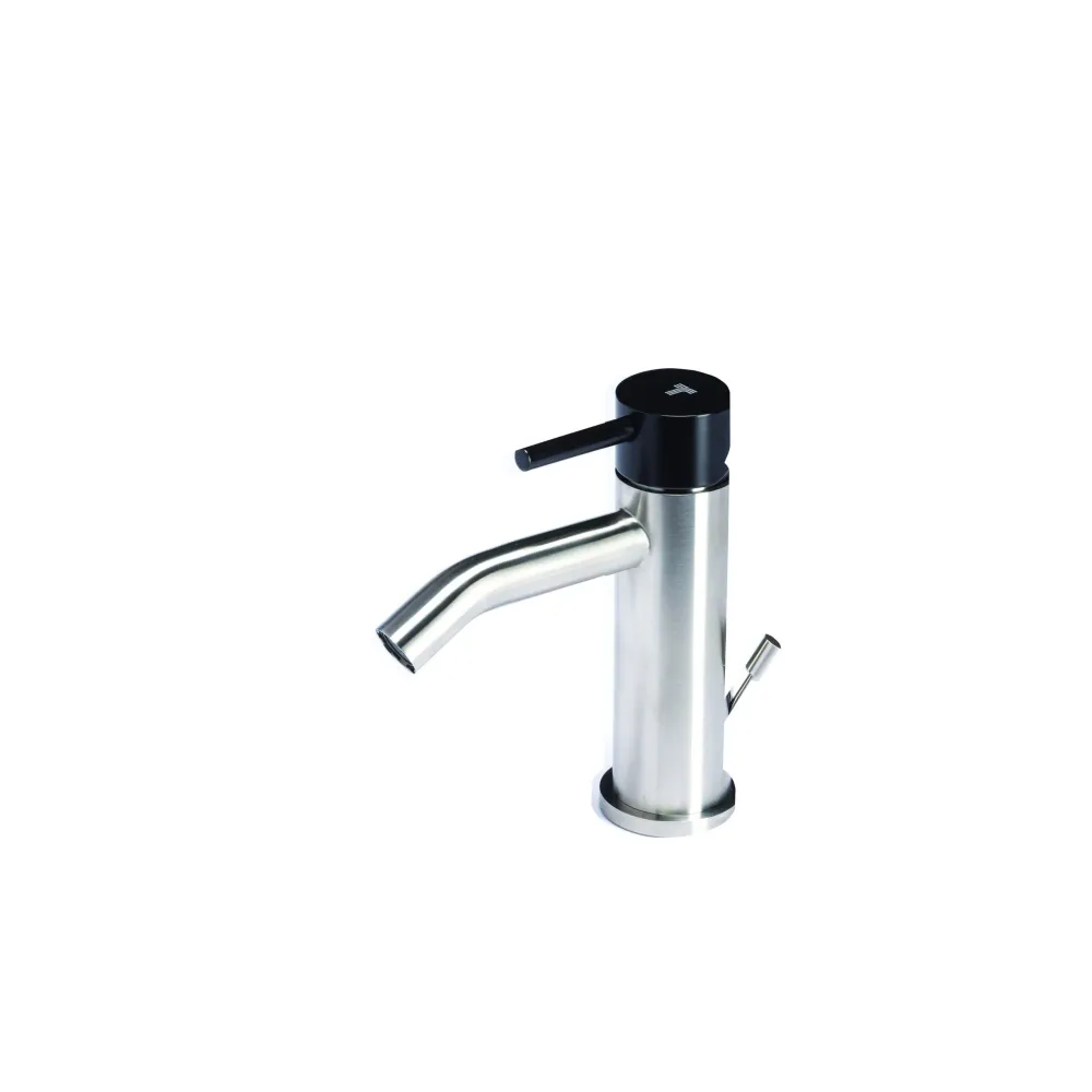 Bidet mixer tap drain RVS steel Brushed finish Carbon color handle Tubico Colorado