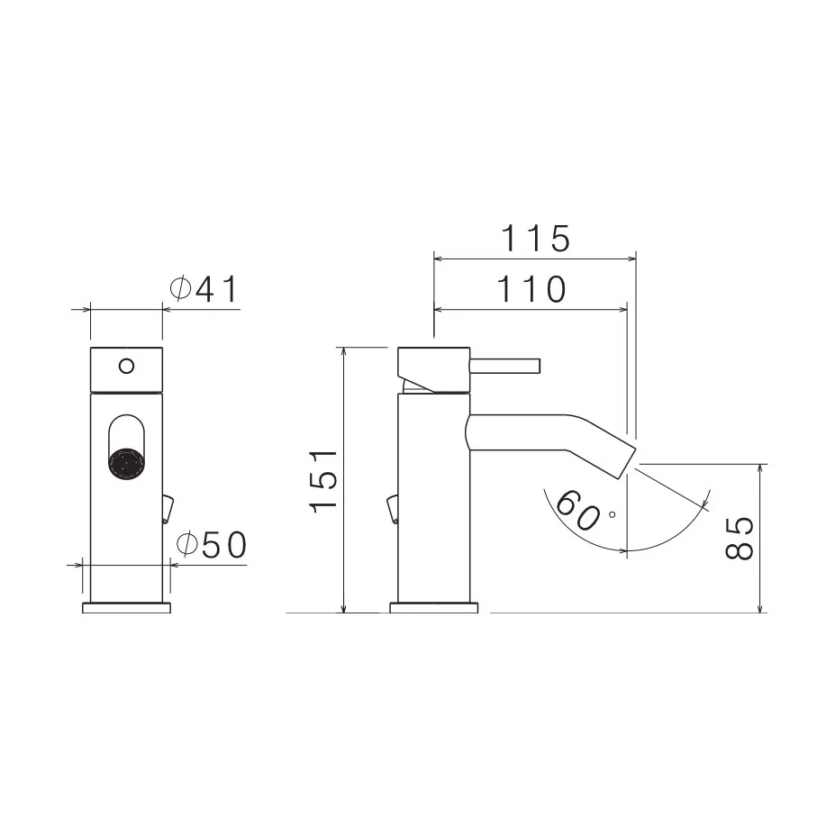 Bidet mixer tap drain RVS steel Brushed finish Carbon color handle Tubico Colorado