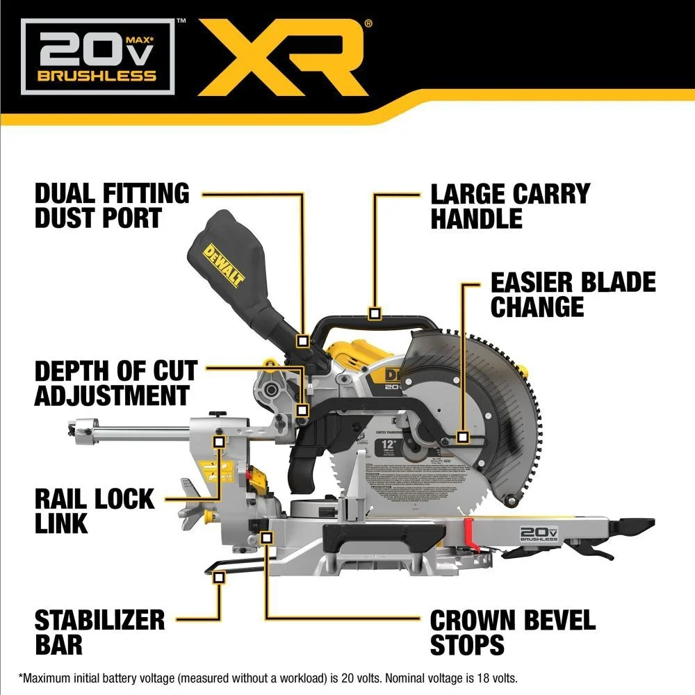 DEWALT 20V MAX XR Tweeling Bevel Sliding 12 inch Miter Saw (Bare Tool)