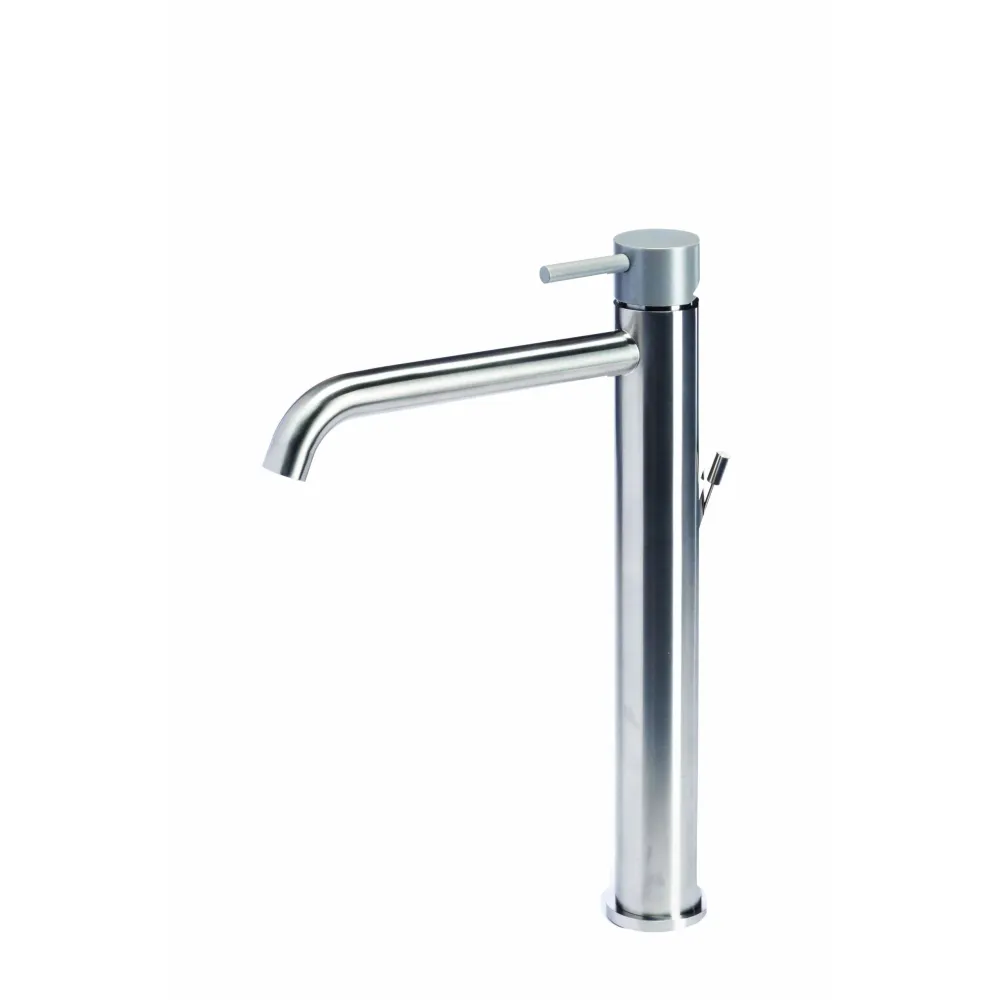 High Basin Mixer Tap Drain Stainless Staal Brushed Finish Rock-Colored Handle Tubico Colorado