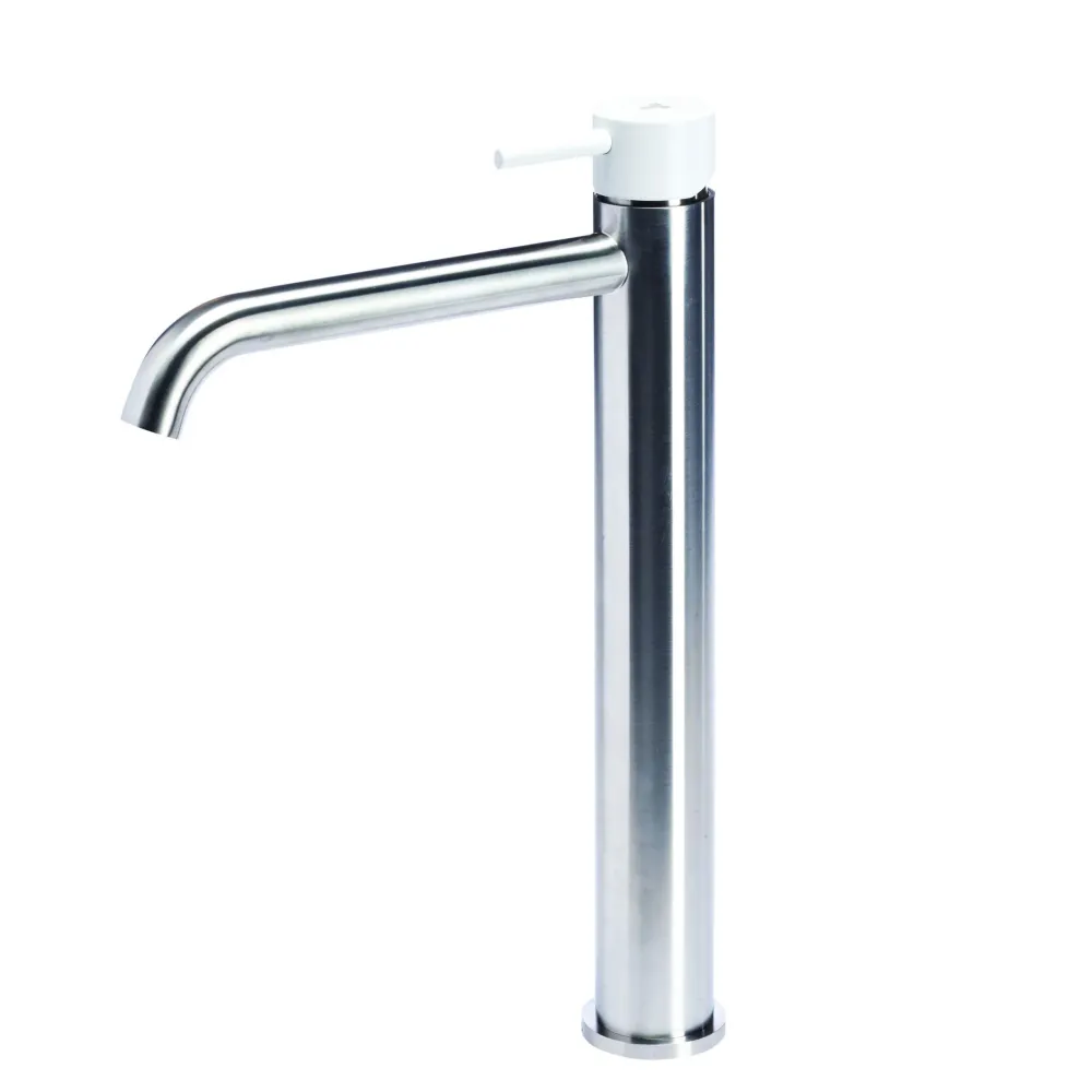 High Basin Mixer Tap without Drain Stainless Rvs Brushed Finish Snow Color Handle Tubico Colorado