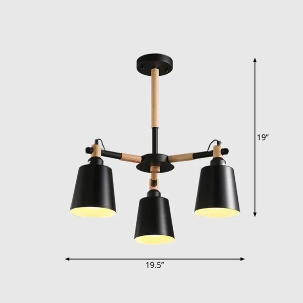 Houten radiale hanglamp Macaron-kroonluchter met taps toelopende metalen kap voor woonkamer