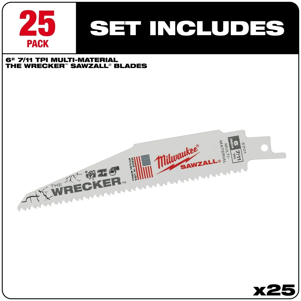 MILWAUKEE WRECKER™ 6" 7/11 TPI Multi-Material SAWZALL® Blade (25 PACK)